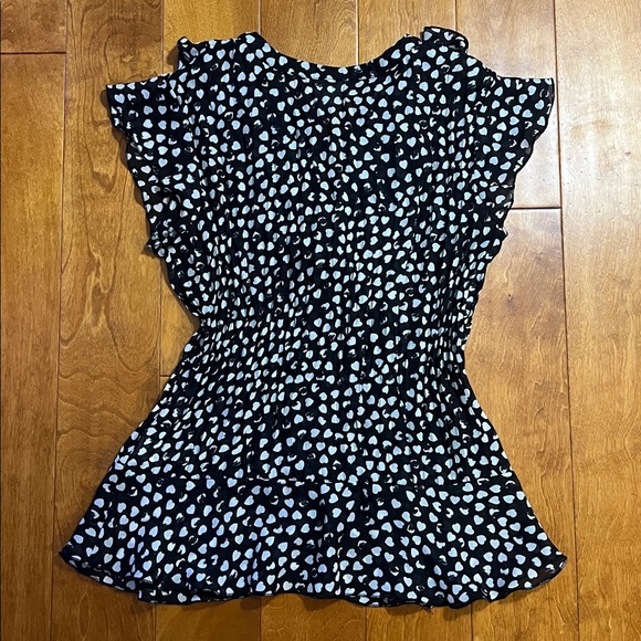 Dressbarn Y2K Black & White Heart Blouse Size M Fitted Semi Sheer Fairy - Picture 6 of 8